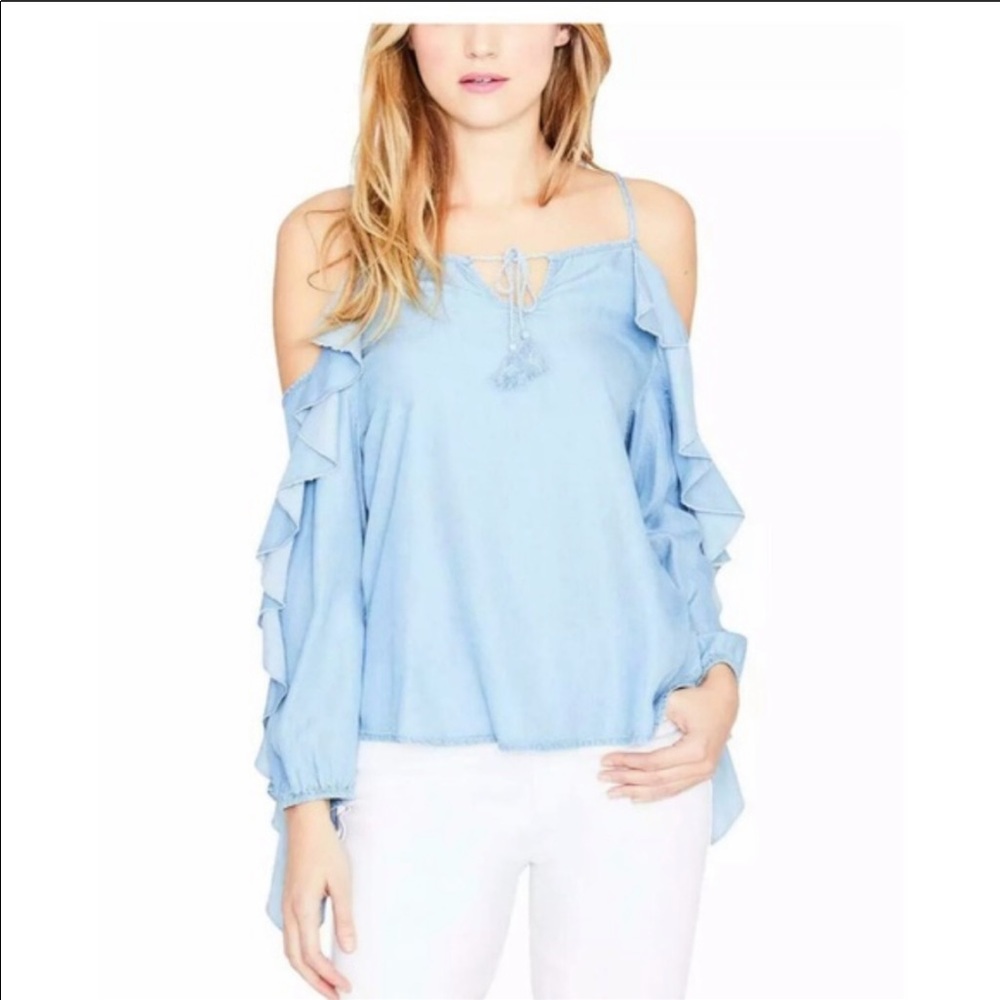 Rachel Roy Cold Shoulder Blue Shirt Top sz S NWT
